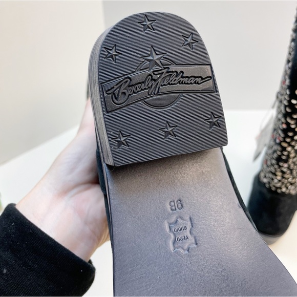 Beverly Feldman Western Boots Black Suede Leather Rhinestone Multi-Color Size 9 - Picture 13 of 14